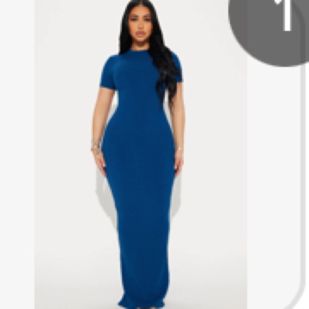 Fashion Nova Blue Bodycon Maxi Dress Crew Neck Short Sleeve